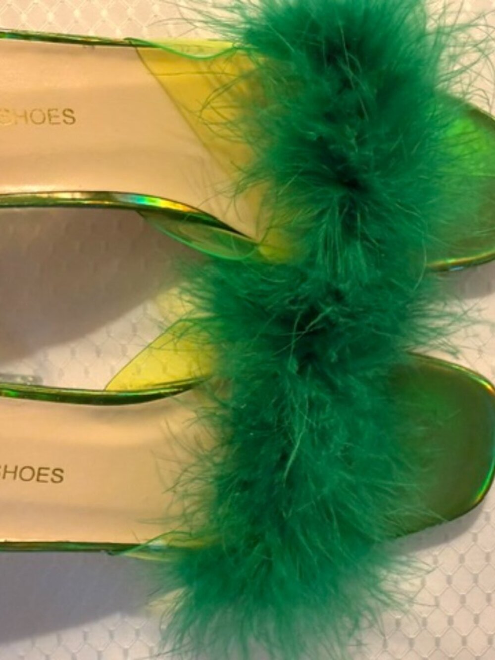 LIBAIJIA & SHOES Green Feather Clear Heel Sandals Approx Size 8